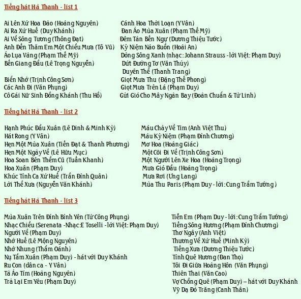 TiengHatHaThanh-List