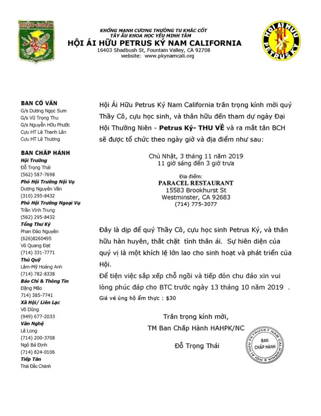 Thu Moi hop mat PK Nam CA 2019